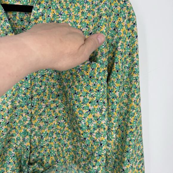 Nuon Tie waist crop Blouse size Small Green Ditzy Flowers Long Sleeve Button up - Picture 4 of 13
